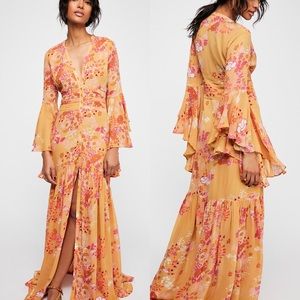 Free People Semi Couture Gown  Bell Sleeve Maxi